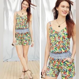 CAbi Bright Floral Printed Spaghetti-Strap Romper in Multi